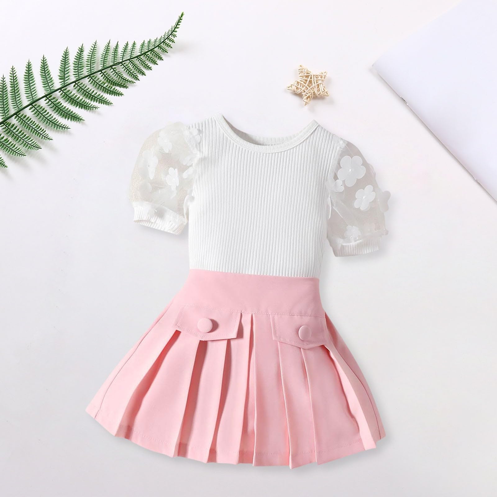 Conjunto de Faldas para niña pequeña, Ropa para Primavera y Verano, Chaleco de Punto sin Mangas + Conjunto de Falda Plisada de línea A Ternos De Vestir