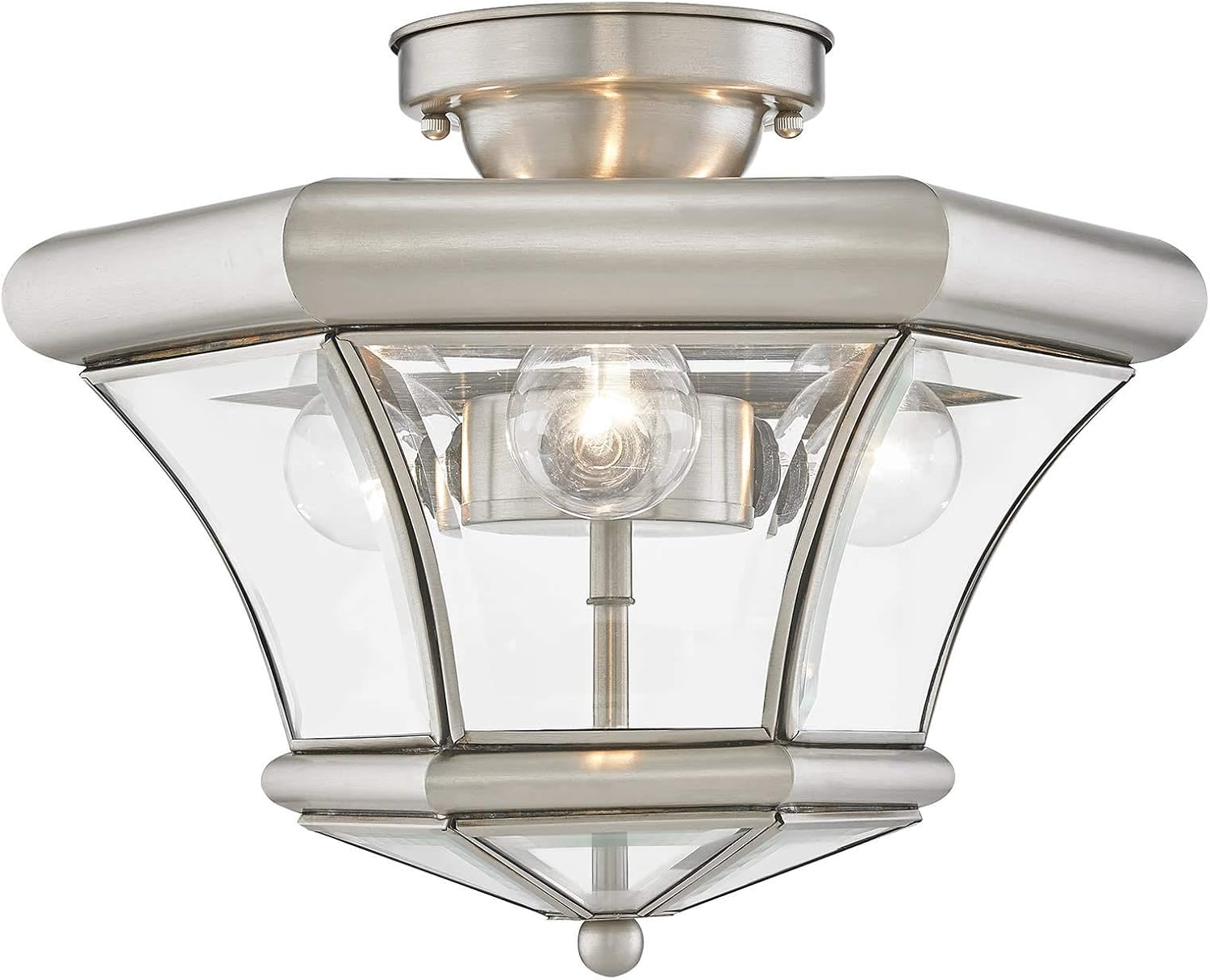 Livex Lighting 4083-91 Flush Mount with Clear Beveled Glass Shades, Brushed Nickel