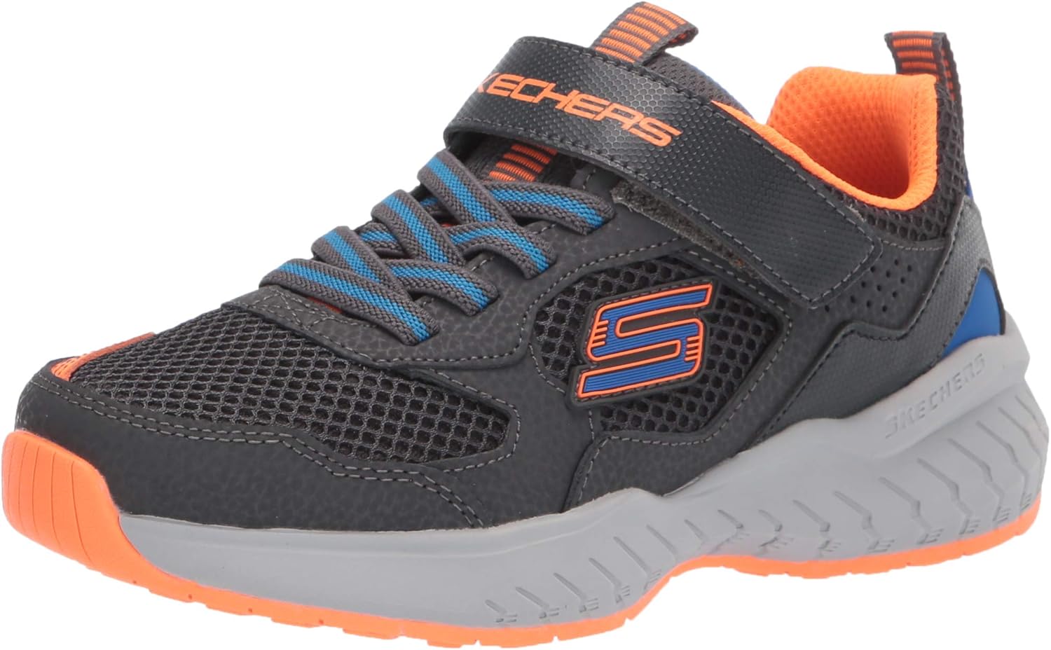 Skechers Kids Boy's Power Sonic-Anorzo Sneaker, Charcoal/Orange, 2 Little Kid