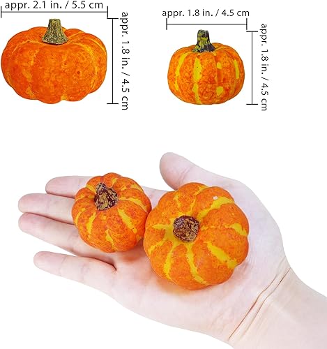 Miniatura 2 de Winlyn 48 mini calabazas artificiales naranjas artificiales de otoño de cosecha rústica de espuma sintética de 1.8 pulgadas 2.1 pulgadas para centro