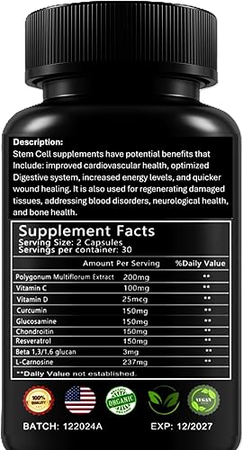 Miniatura 3 de Suplementos de células madre. Mezcla renovadora - Promueve el envejecimiento saludable a través de la renovación celular. Resveratrol, L-Carnosina,