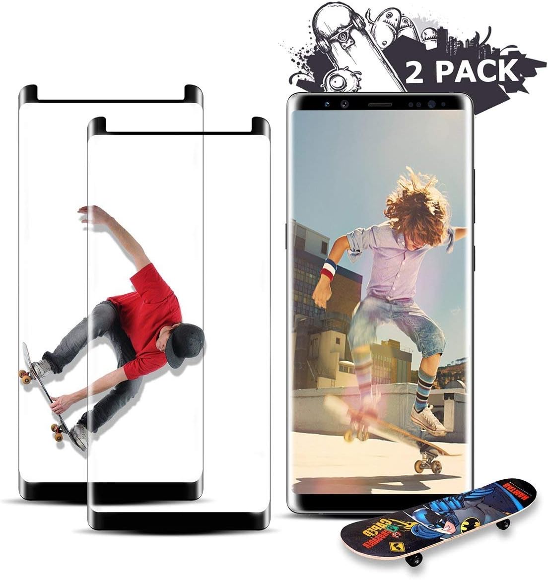 [2 Pack] Galaxy Note8 Screen Protector,Wtbone [3D Curved Edge][Case Friendly] Ultra Clear 9H Hardness Tempered Glass Screen Protector Bubble-Free Film Compatible Samsung Galaxy Note 8 2017, Black