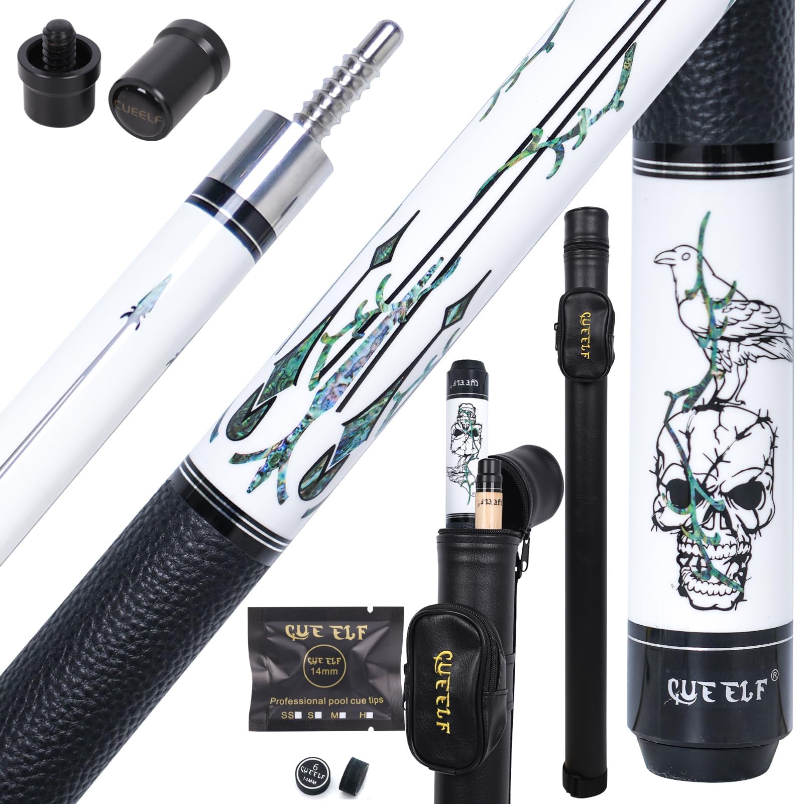 Pool Cue Stick Skull Professional Pool Stick Low Deflection Shaft 13mm Black Tip Hardwood Canadian Maple Billiard Cue