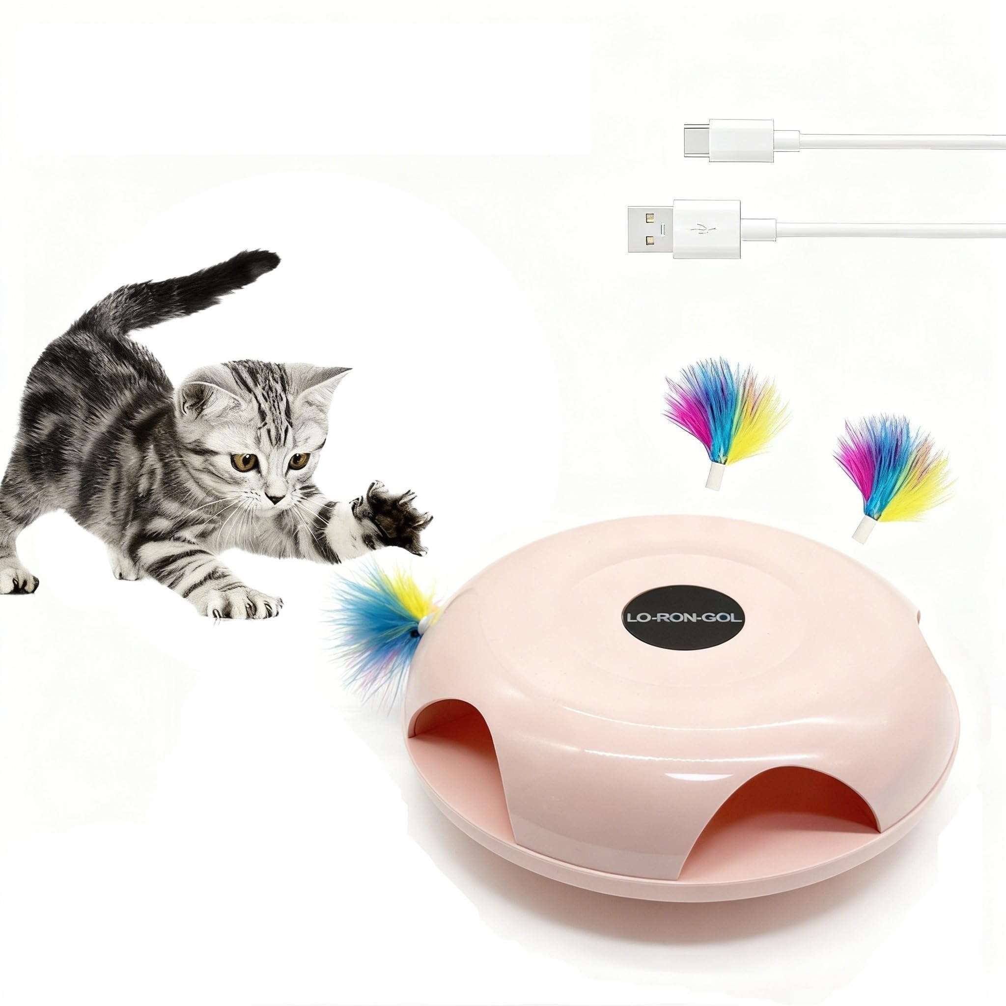 Interactive Whack-a-Mole Cat Toy — Automatic Mushroom Feather Pop-Up Play Toy for Cats, Cognitive Stimulation & Exercise, Durable Pet Entertaining Game (Pink)