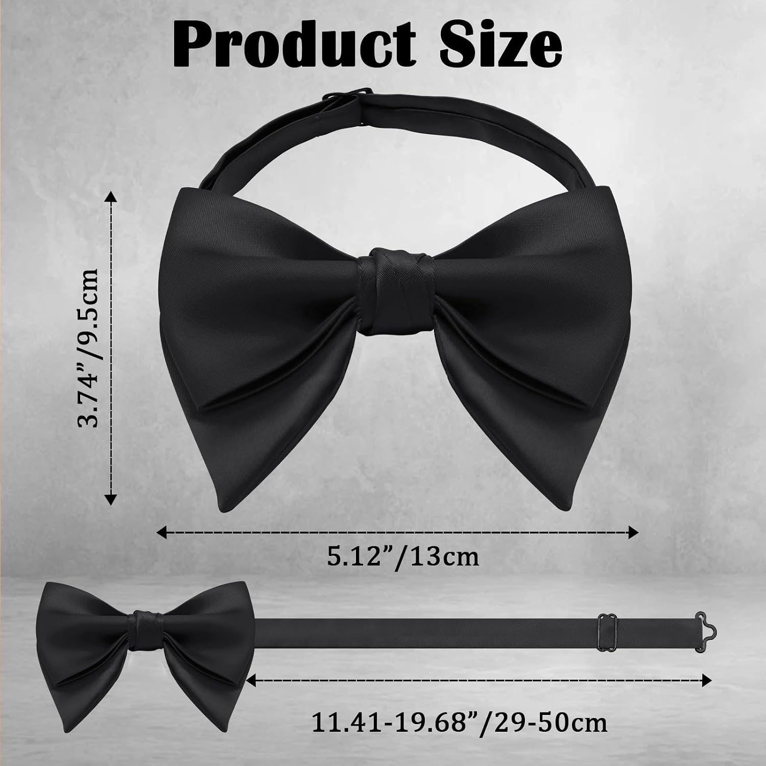 Oversized Bow Ties for Men Solid Color Pre-Tied Adjustable Bow Tie for Wedding Tuxedo Party Graduation