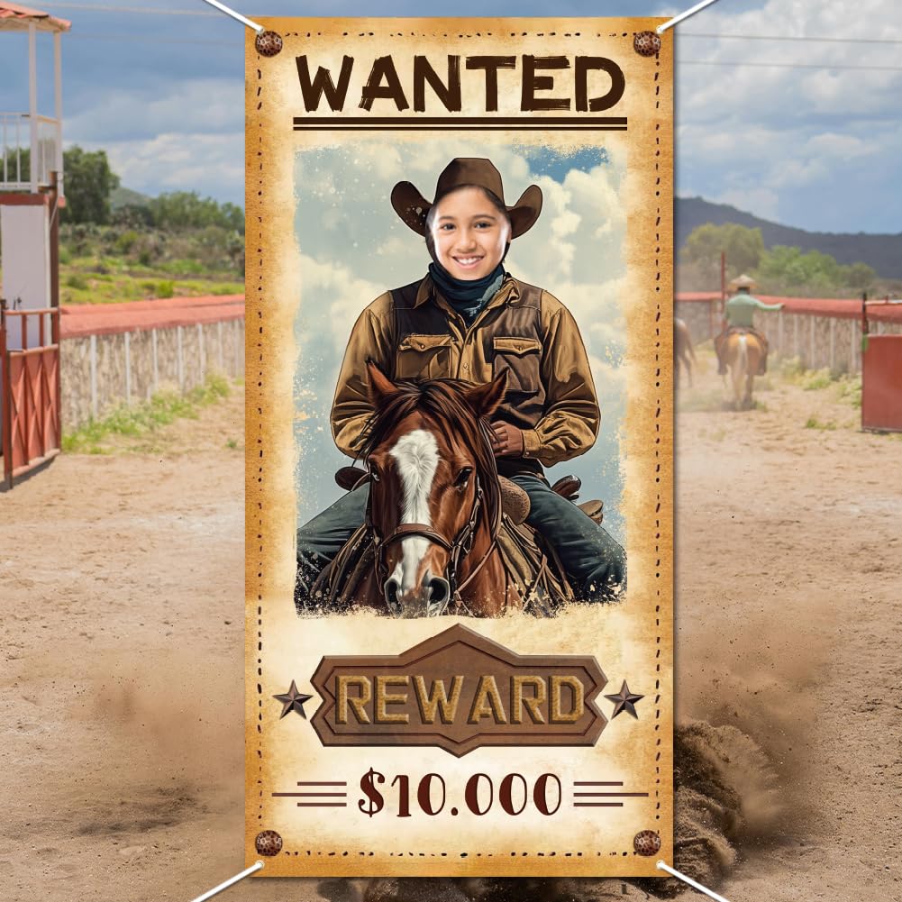 WADORN Cowboy Wanted Photo Door Banner