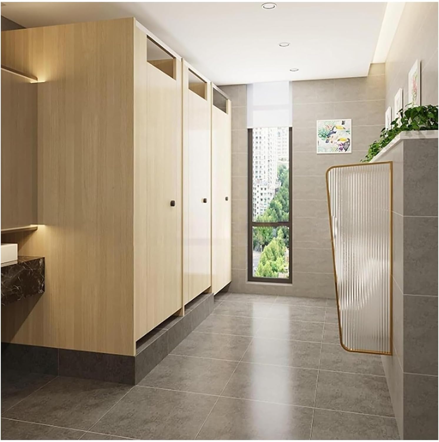 Universal Urinal Partition 100/120x40cm Urinal Baffle with Privacy Screen - Stainless Steel Frame Translucent Tempered Glass - Wall - Mounted Urinal Accessory for Public Restrooms,