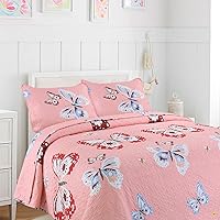 Vista 1 de Cozy Line Home Fashions Juego de colcha reversible de microfibra rosa para niñas (mariposas, tamaño individual, 2 piezas)