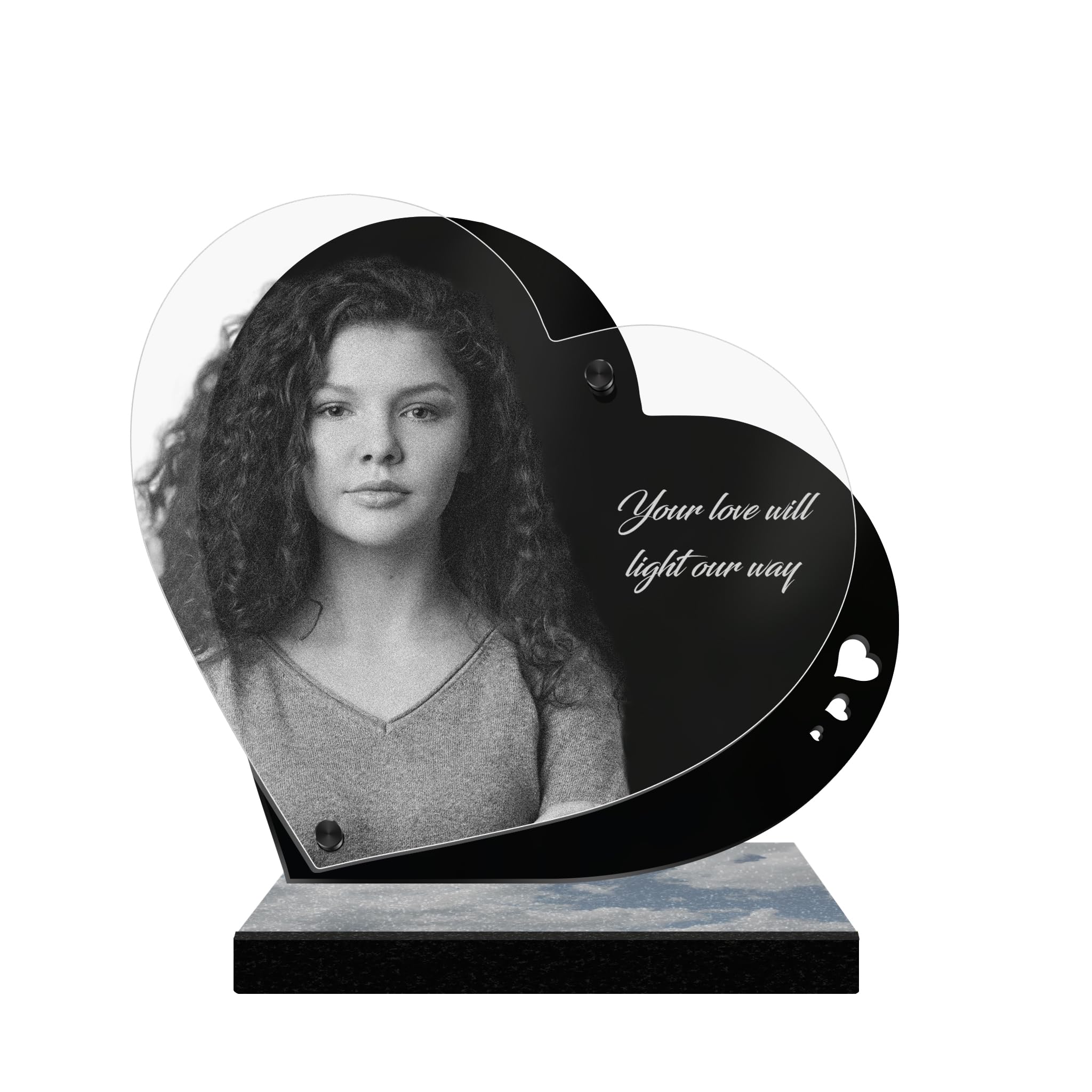 ETERNAL - Personalized Perpetual Heart Memorial Plaque - Customizable Photo and Text, laser-engraved memorial plaque for tribute, plexiglass, funeral plaque, cemetery, grave