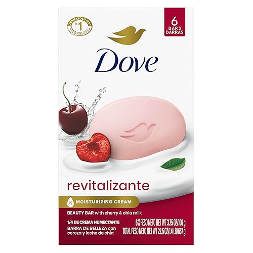 Dove Beauty Bar Soap Revitalizante Cherry & Chia Milk, for Revitalized Skin, 6 Bars A Skin Energy Boost 3.75 oz - Cherry & Chia Milk - 3.75 Ounce (Pack of 6)