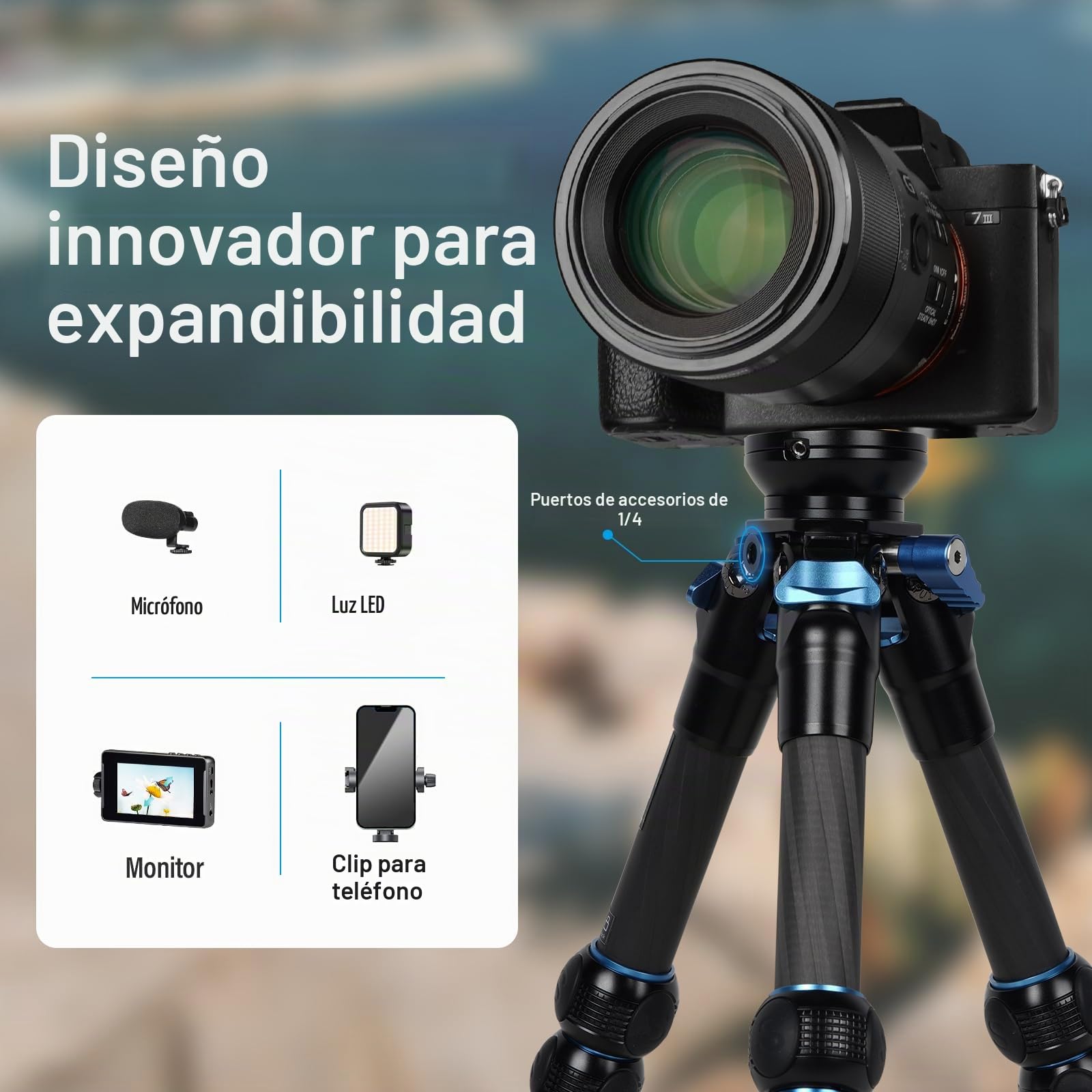 SIRUI Mini Trípode Compacto de Fibra de Carbono, Tornillos de 1/4 Portátil, Carga MAX 33 Libra Altura Máxima 36cm para DSLR, Teléfono, Videocámara - AM223L