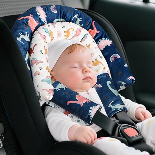 Miniatura 2 de Soporte para la cabeza de asiento de automóvil y fundas para correa, cojín mejorado 2 en 1 para asiento de automóvil infantil para niñas recién