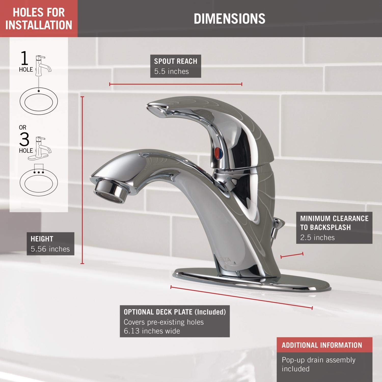 Delta Faucet Klasik Orta Set Banyo Bataryası Krom, Banyo Lavabo Bataryası, Tahliye Montajı, Krom 583LF-WF