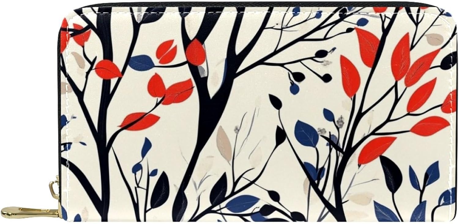 レディース 長財布 ロングウォレット Colorful Tree Pattern 革 二つ折り財布 ファスナー 使いやすい 大型小銭