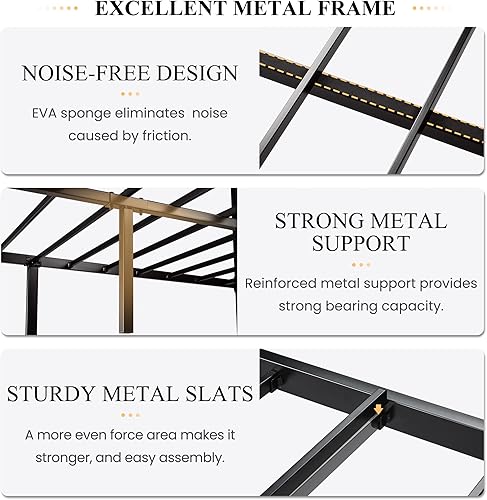 Miniatura 6 de SHA CERLIN Marco de cama matrimonial con cabecero cama de plataforma resistente con almacenamiento debajo de la cama listones de madera maciza y