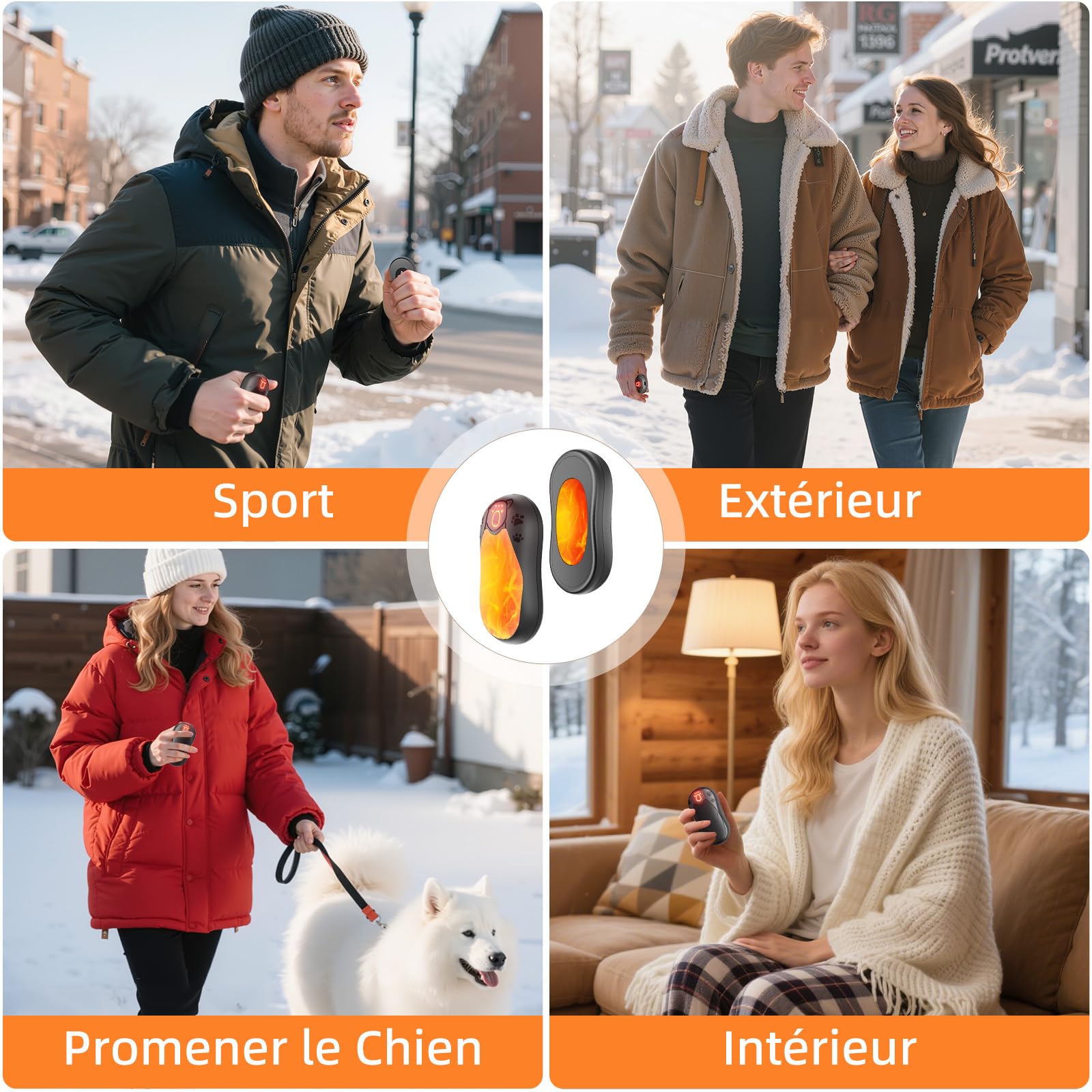 Chauffe Main Rechargeable 12000mAh, 2 en 1 Chaufferette Main Reutilisable, Magnétique Chauffe-Main, 3 Niveaux de Chauffe, Cadeau d'hiver, Idéal pour Camping, Ski et Autres Sports de Plein Air