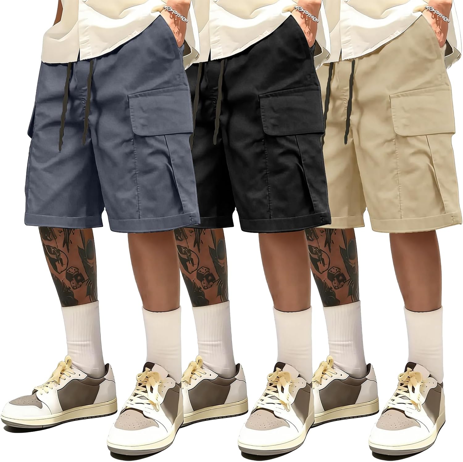 3 Pack Men's Cargo Shorts Stretch Waist Casual Work Tactical Shorts with Pockets for Hiking Camping Fishing