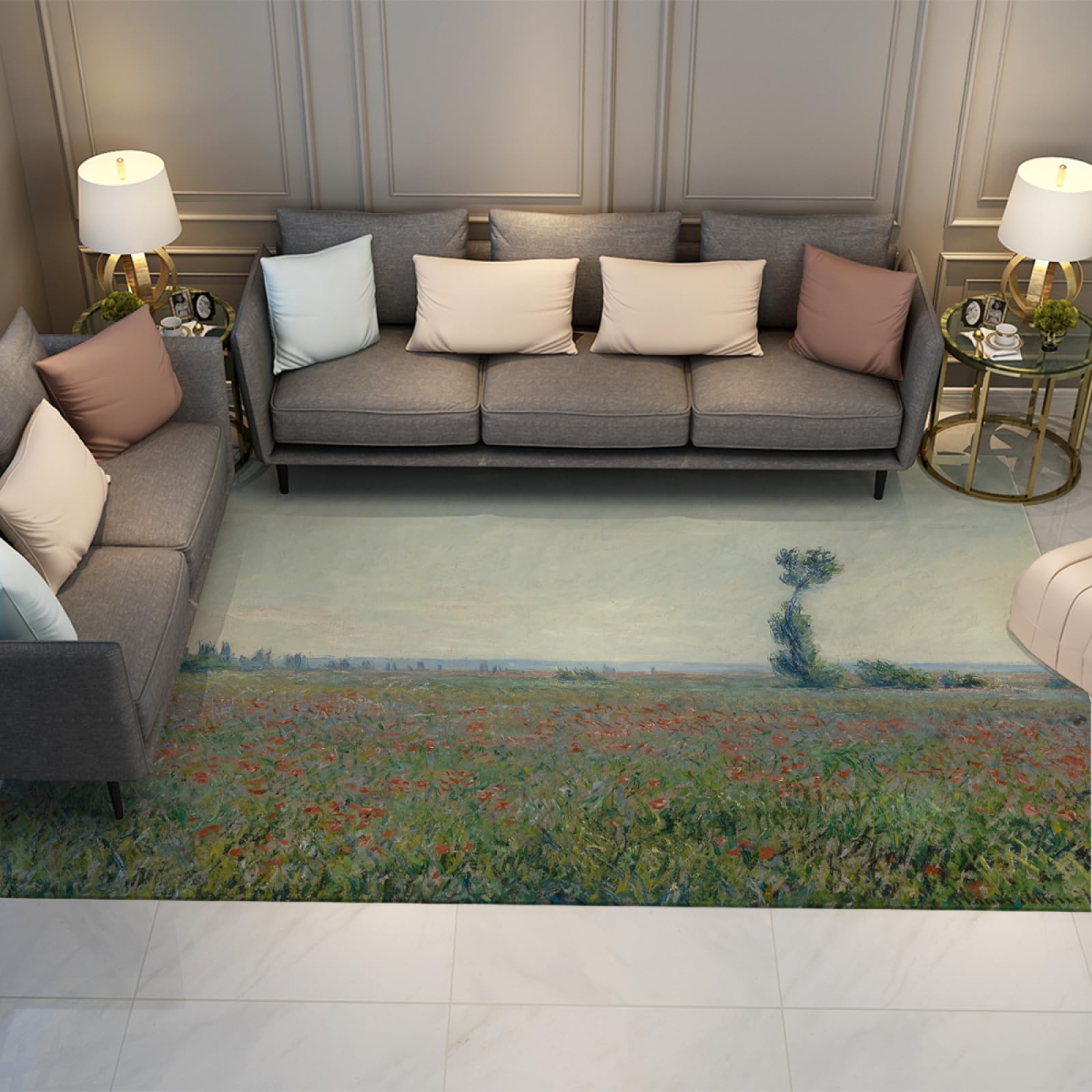 Tapis lavables en machine style Claude Monet pour salon et cuisine sans tache 150x240cm