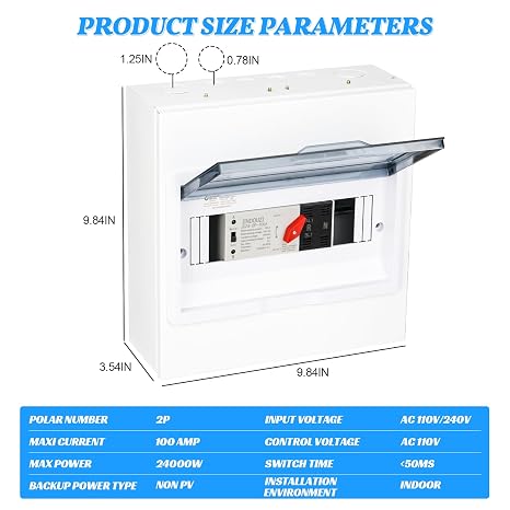 100A Automatic Transfer Switch,220V Generator Transfer Switch,Millisecond Level Dual Power Automatic Transfer Switch, with Metal Distribution Box (2P 110V)