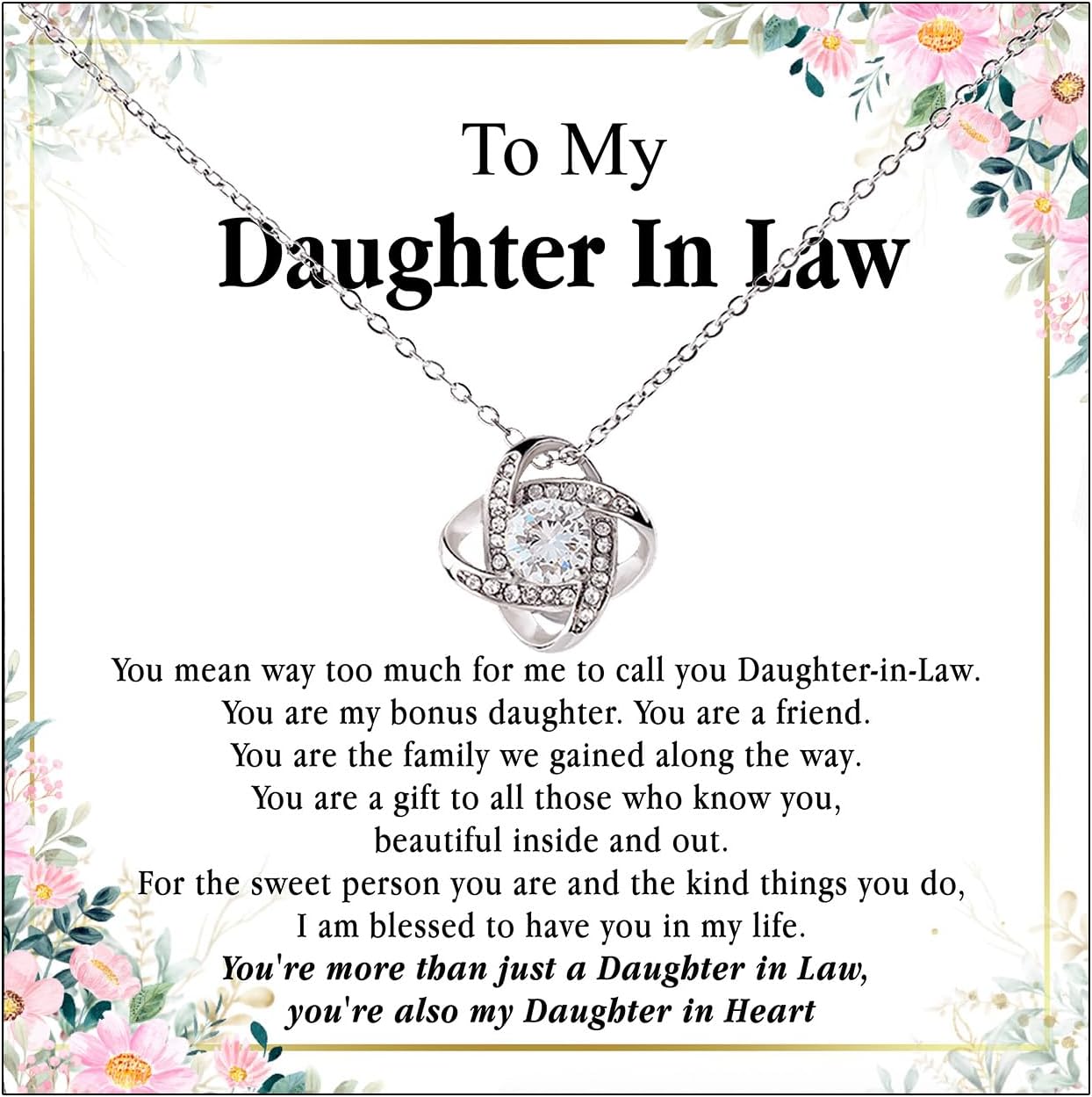 Daughter In Law Gifts From Mother In Law, Necklace For Her From Mom And Dad, Birthday Gift For Her With Message Card And Gift Box, Meaningful Gifts For Bonus Daughter