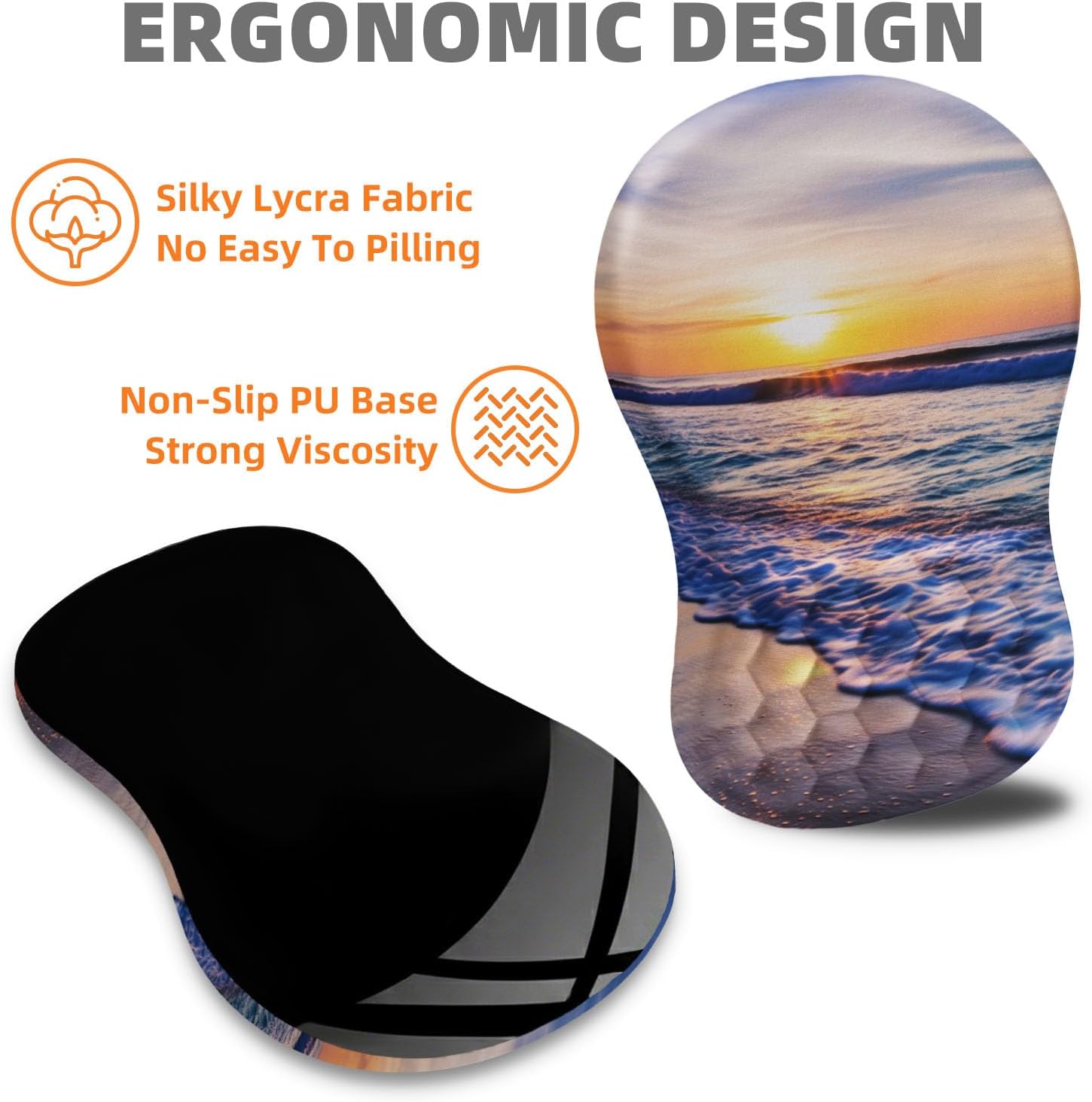 Ergonomic Mouse Pad with Wrist Rest, Memory Foam Wrist Support for Carpal Tunnel Pain Relief, Massage Design Mousepad and Non-Slip Base for Office and Gaming, 12x8 Inch, Beach Sunset