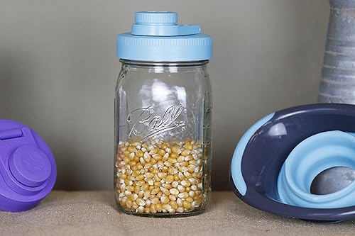 Tapas y embudo para tarros de masón doble tornillo multicolor, tapas de boca ancha paquete de 4 y un embudo de silicona plegable en color verde