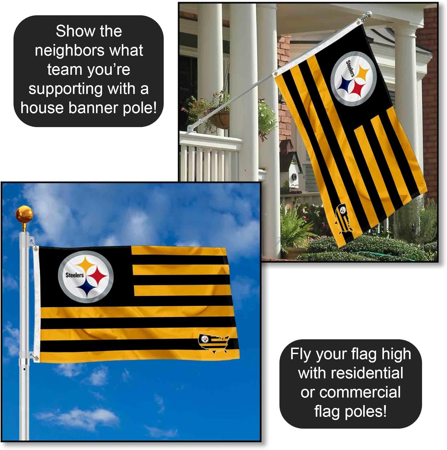 Pittsburgh Steelers USA American Nation Stripes 3x5 Grommet Flag - Image 3