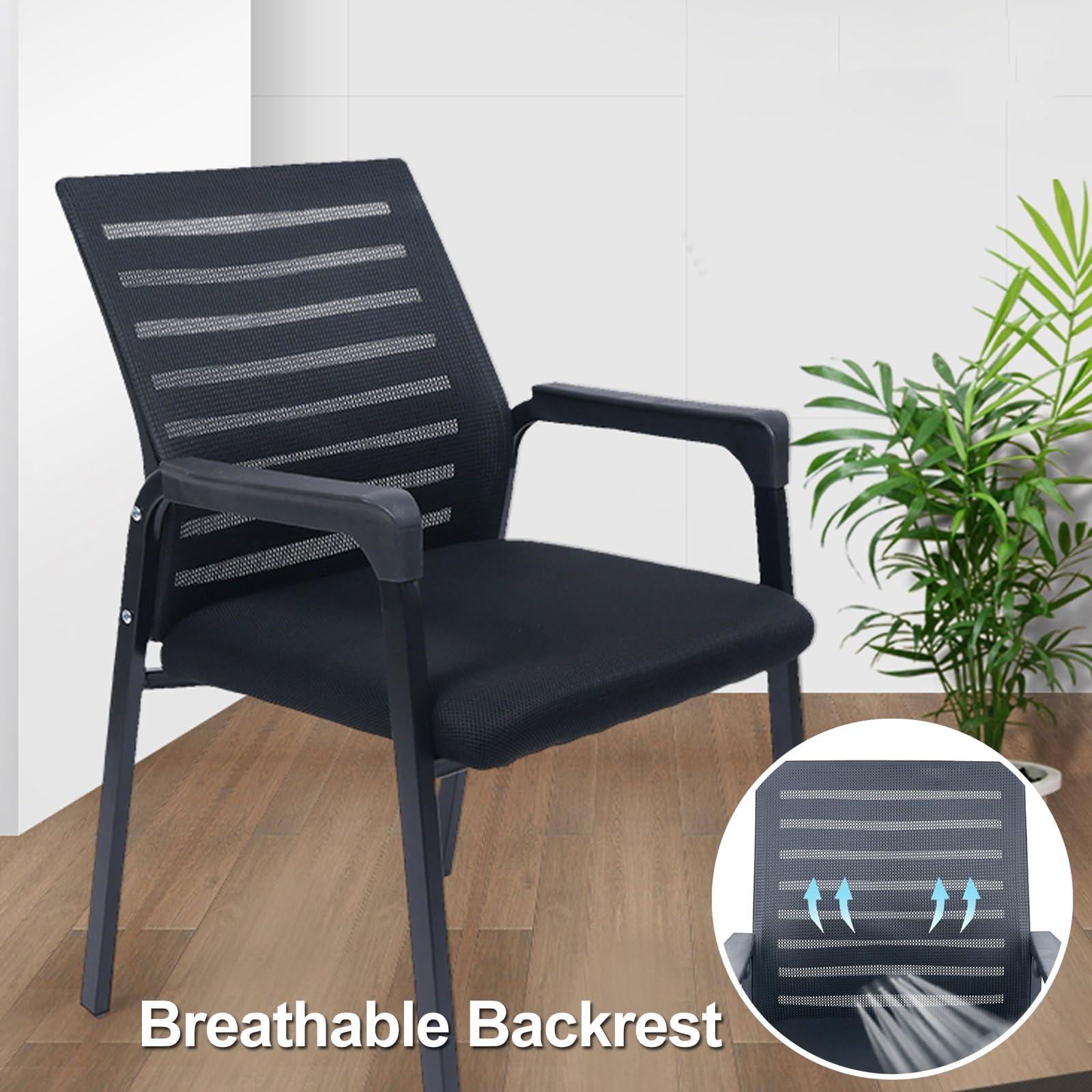 Silla Escritorio Sin Ruedas, Silla Ergonómica, Silla Oficina, Sillas de Recepción de Invitados con Apoyabrazos, Silla Ordenador con Respaldo de Malla for Oficina, Escuela, Vestíbulo