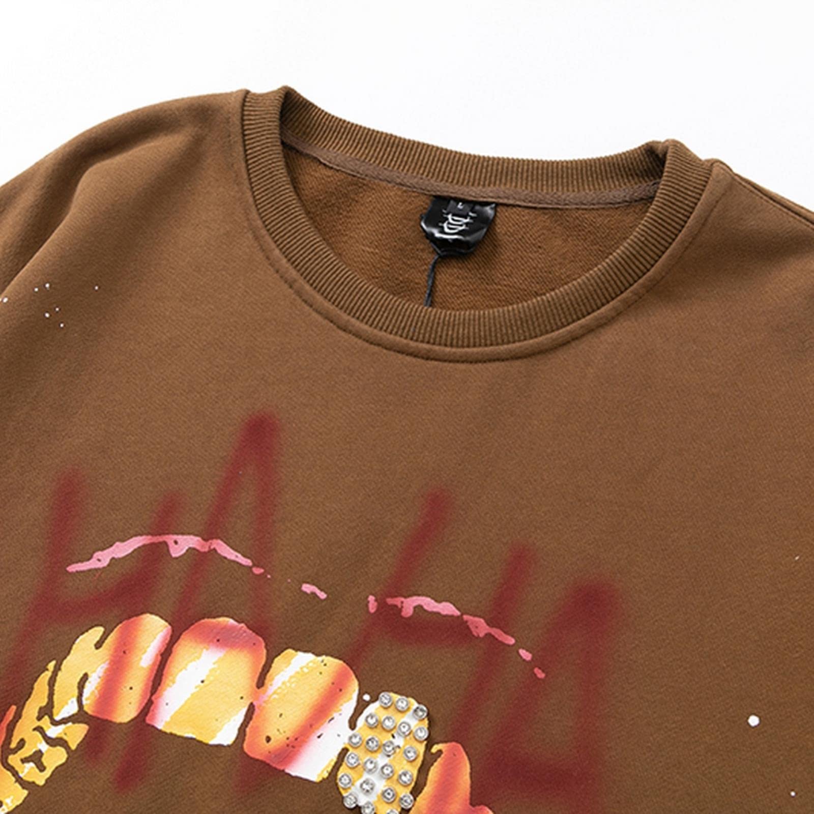 Graffiti Lettera Denti Stampa Vintage Felpa Streetwear Grunge Hip Hop Pullover Allentato Cotone Punk Gotico Top