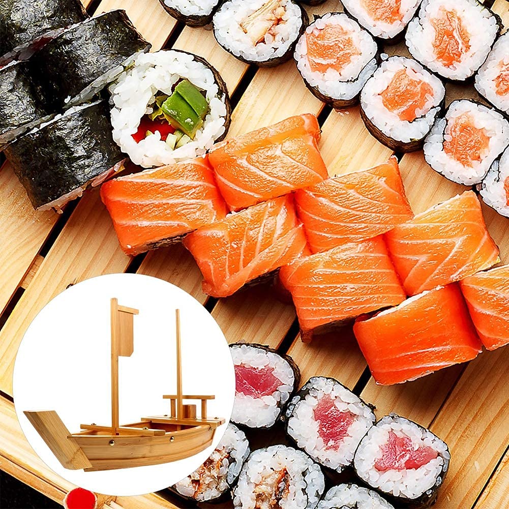 Plateau De Service En Forme De Bateau à Sushis - Assiette Japonaise En Bois 35cm