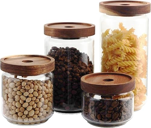 Tarro de vidrio con tapa, recipiente de café con tapa de madera de bambú hermética, recipientes de almacenamiento de vidrio para dulces, té, café,
