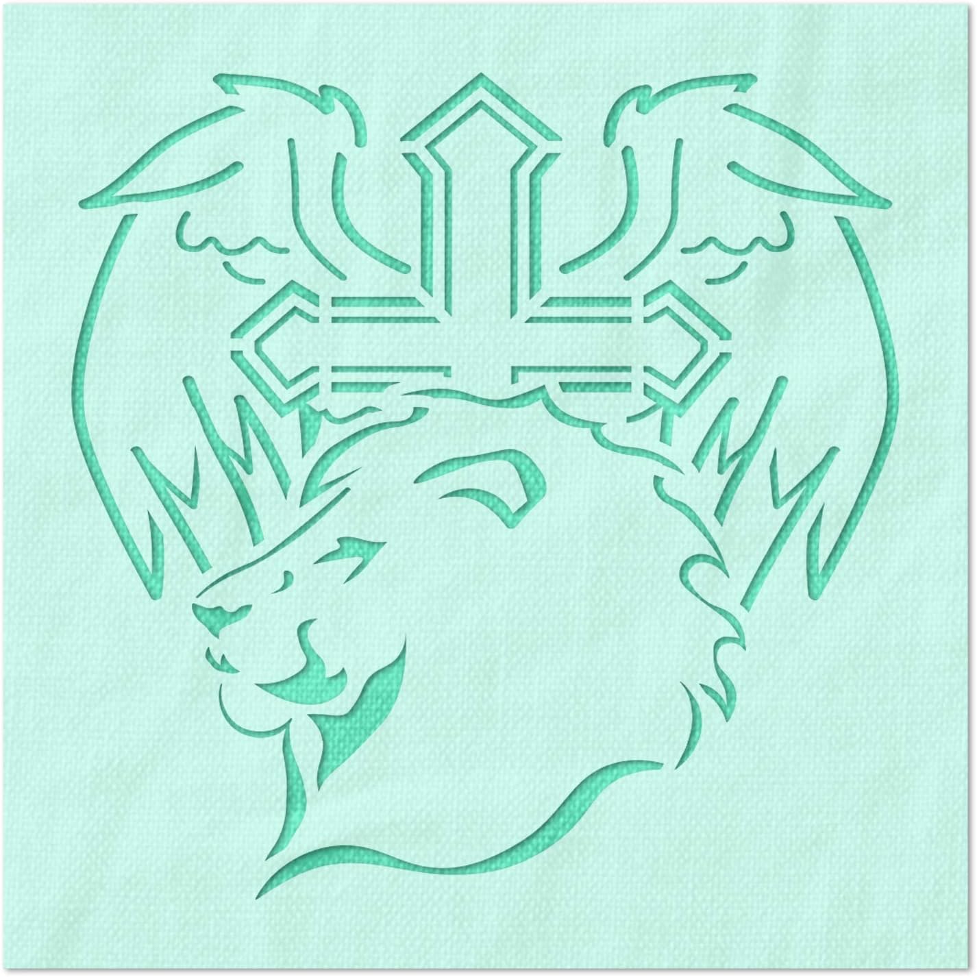 Stencil Stop Angel Lion Cross Stencil - Reusable for DIY Projects, Painting, Drawing, Crafts - 14 Mil Mylar Plastic (18 x 18 inches)