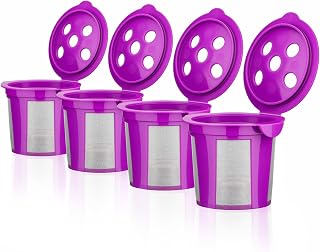 Reusable K Cups for Keurig K Supreme, K Supreme Plus, K Slim, K-Duo Gen2, K-Brew Chill with MultiStream Technology, 4 Pack K Cup Coffee Filters - Purple