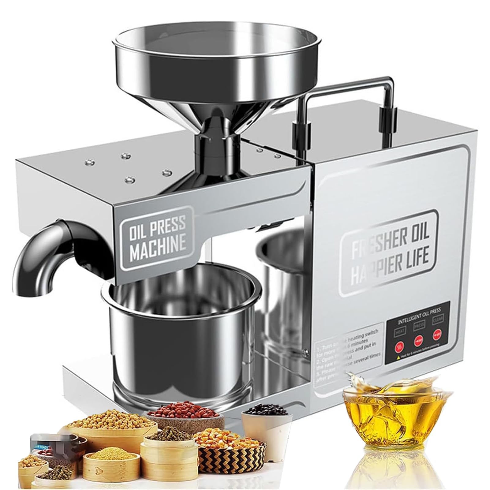 AYCDL Electric Oil Extractor - Automatic Oil Press Machine, 820W Stainless Steel, High Efficiency for Extracting Peanut, Sunflower, Coconut, Soybean Oils