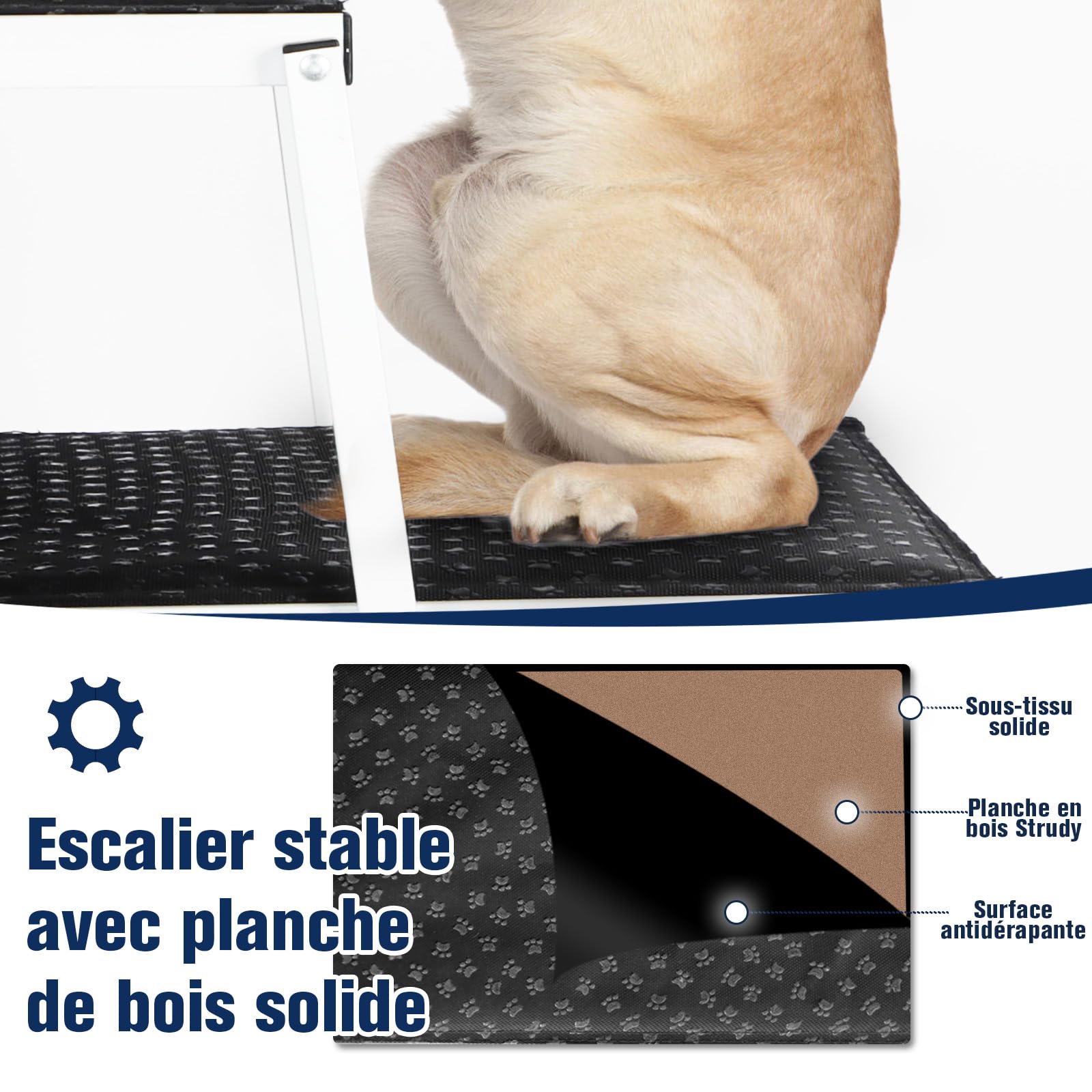 Escalier de Voiture Pliable pour Grands Chiens, Rampe d'escalier pour Chien avec Surface Antidérapante，Rampes Légères pour Chien pour Voiture et SUV pour Chiens Jusqu'à 80kg