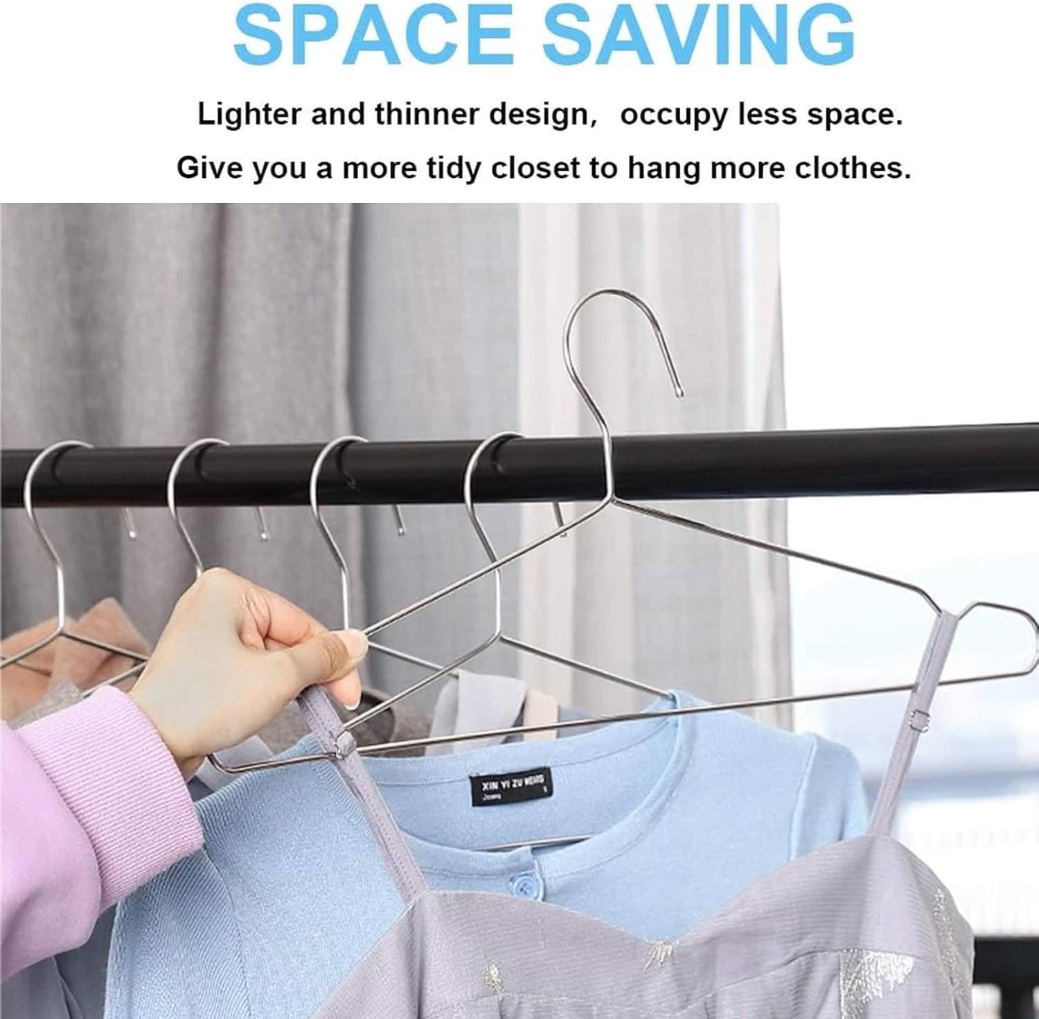 60 Pack Premium Rubber-Coated Metal Clothes Hangers Non-Slip Space-Saving, Grey, 42.5 x 20.5 x 0.4 cm - Image 6