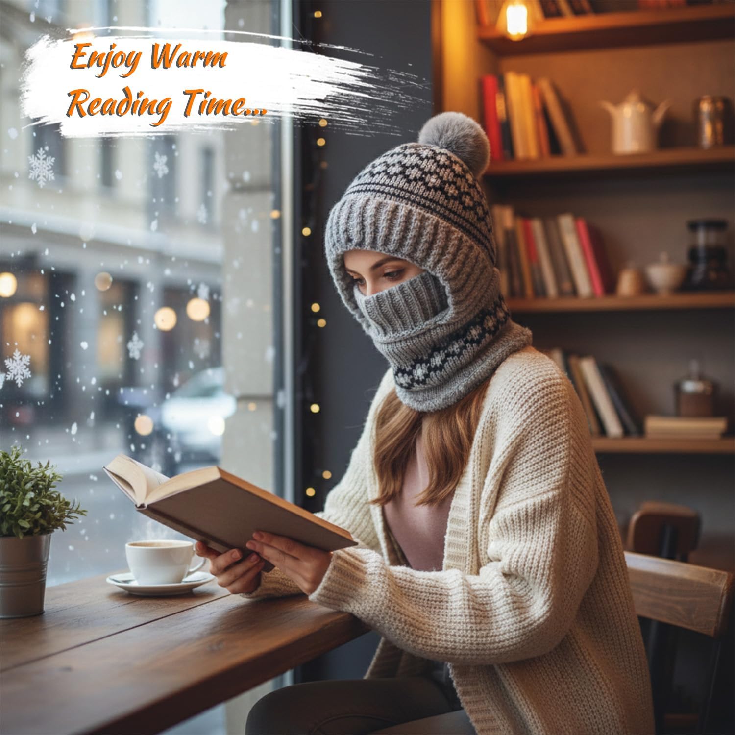 Women Balaclava One-Piece Skull Beanie Hat Neck Circle Scarf Ski Snow Winter Knit Fleece Cap Cold Weather - Image 2