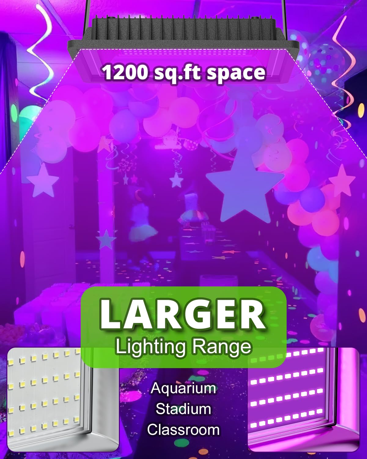 100W Faretto UV LED 2 pacchetto, 200 LEDs Grafene Luce Nera per Ampio Spazio, 395-400NM Faro UV LED con Spina IP65 Impermeabile per Acquario, Festa, Pittura Fluorescente, Poster Fluorescente