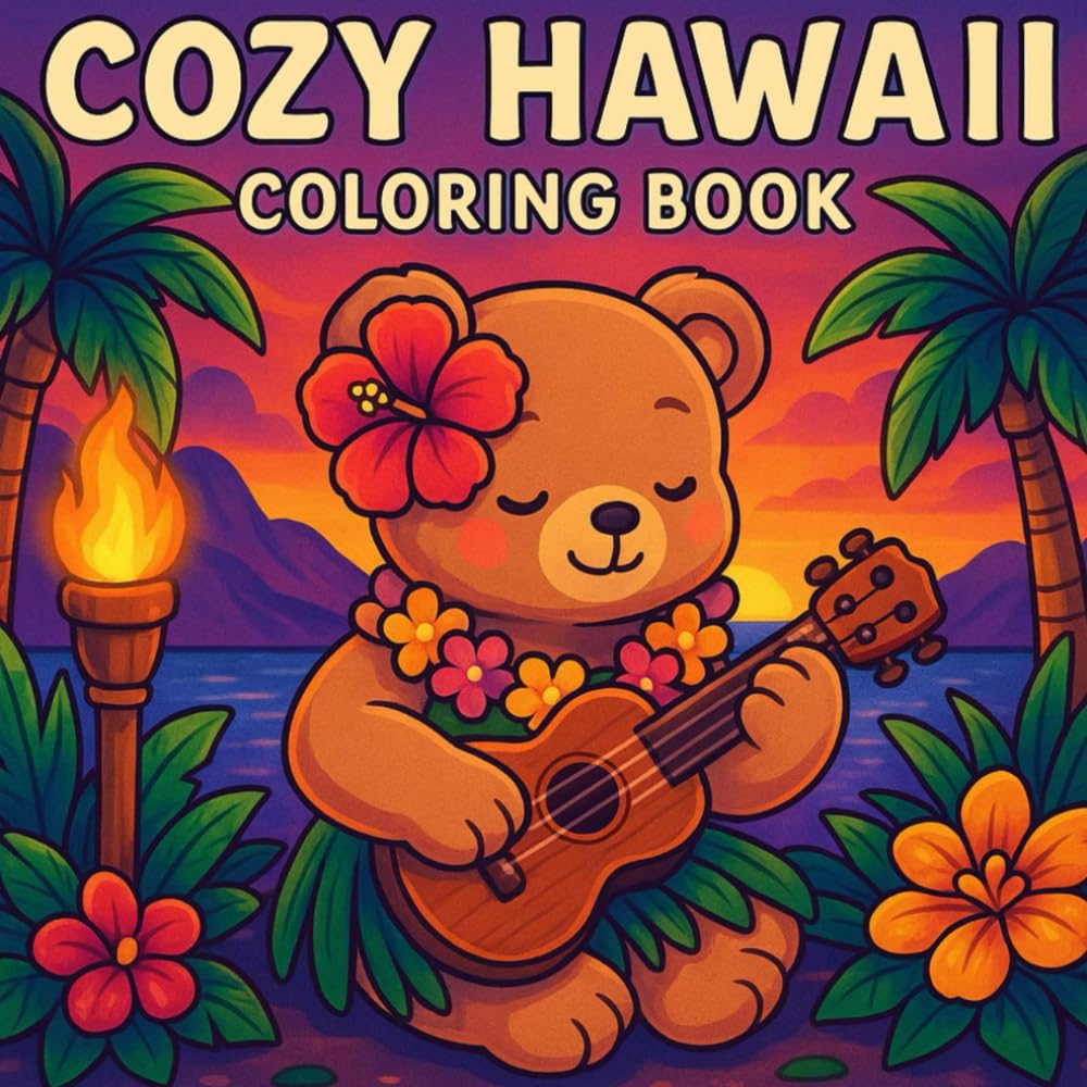 Cute Hawaii Coloring Book: Tropical Paradise Illustrations for Kids & Adults: Adorable Hawaiian Flowers, Aloha Spirit Designs for Relaxation