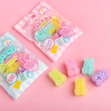Eraser for Elementary School Students, 5 Mini Erasers, Well-Erasing, Semi-Transparent Jelly Cute Gummy Bear Eraser, Multi-Color Pencil Eraser, Break-Resistant, Funny Stationery, Stylish