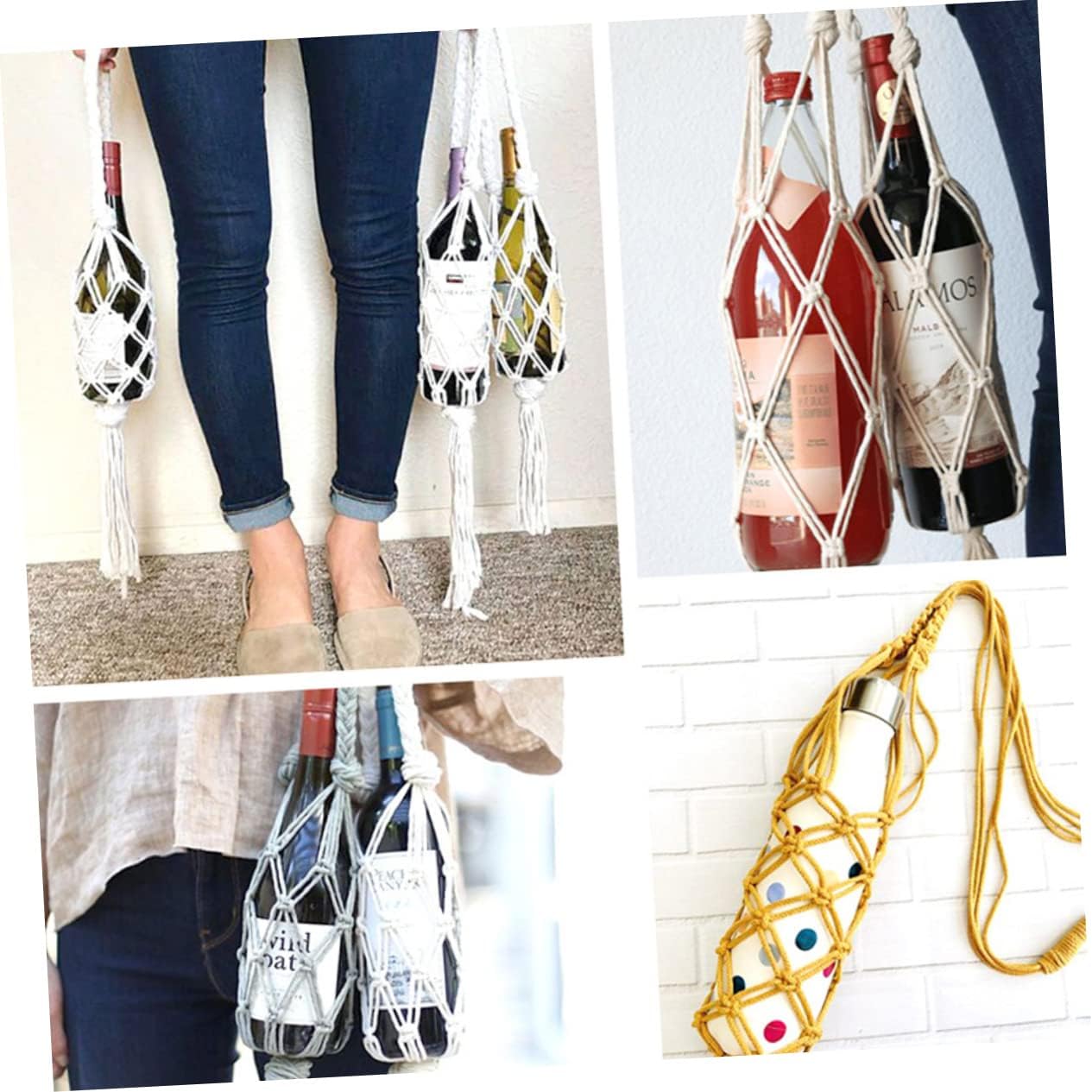Portable Wine Bottle Carrier Mesh Tote Bag Handle, Cotton
