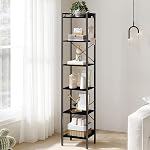 Hzuaneri Bookshelf, Book Shelf, Industrial Bookcase with 2 Hooks, Coner Shelf Storage Organizer for Home Office, Living Room, Bedroom, Kitchen, 6-Tier White-Gold BC10713G