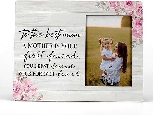 FONDCANYON Marco de fotos con diseño floral rosa para mamá, regalos de cumpleaños, Día de la Madre para mamá, regalos para mamá de hijas e hijos,