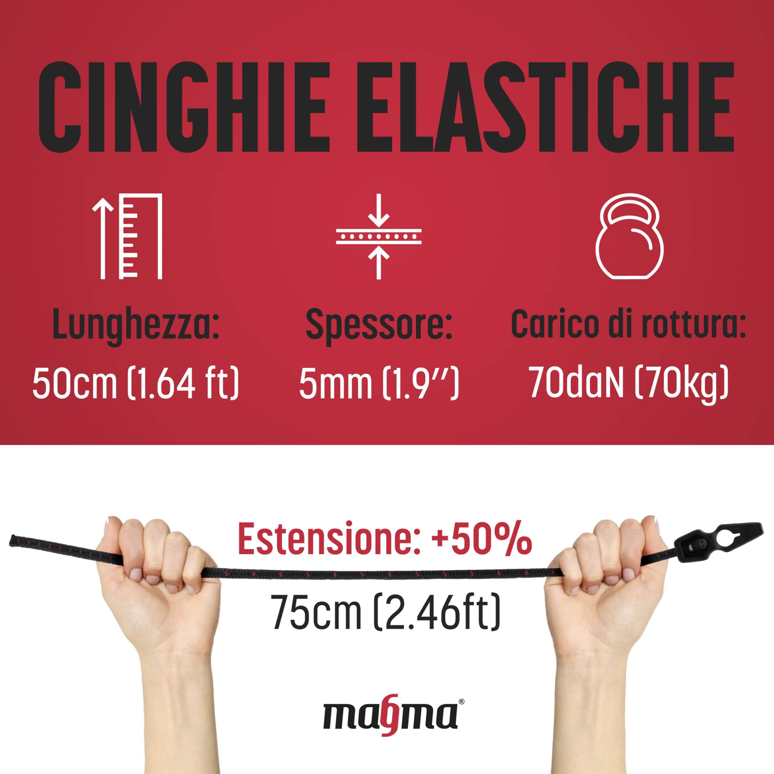 Magma 4 Cavi Elastici per Cartello Carichi Sporgenti 50cm Portabici Bici Moto Ganci Fissaggio