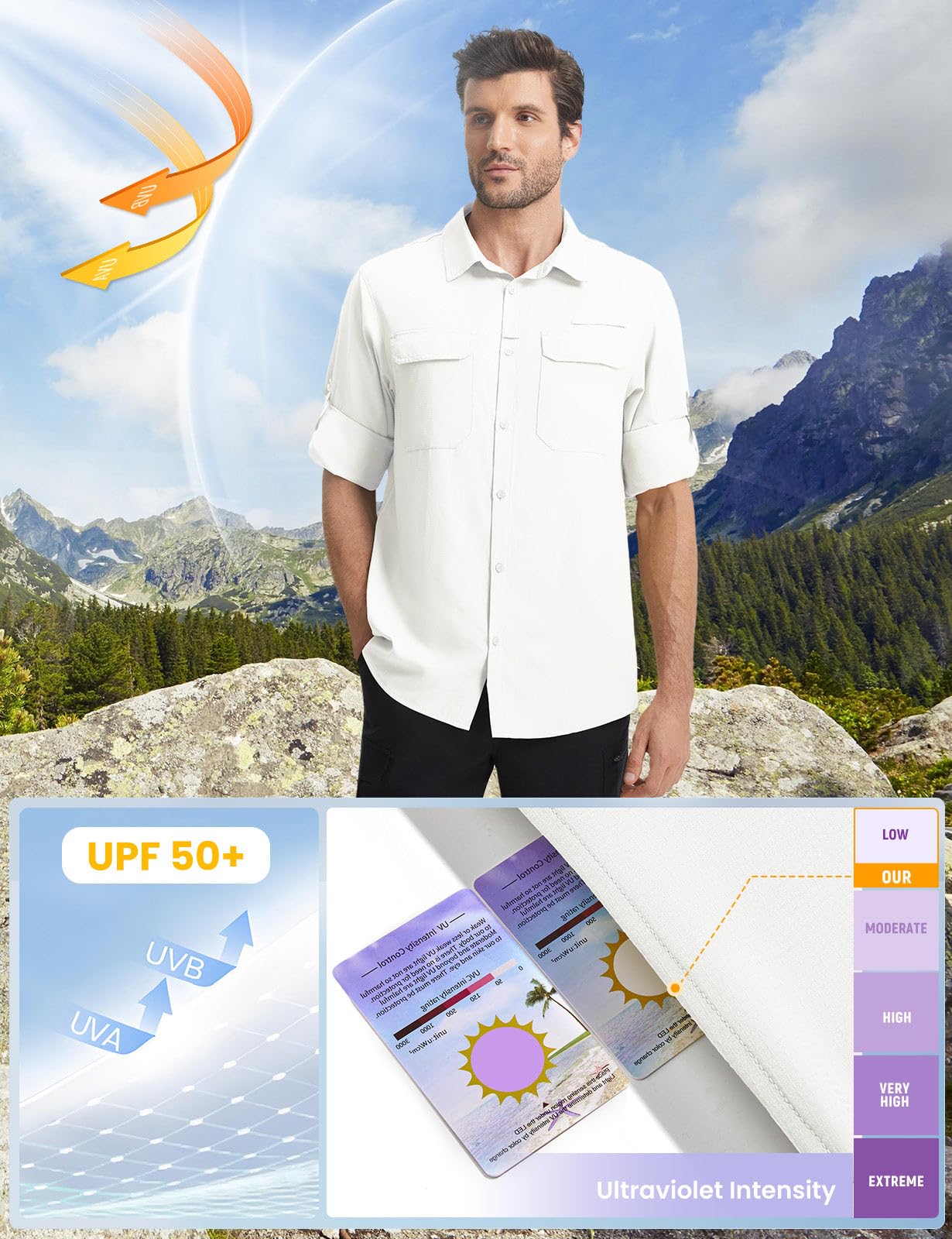 baleaf Camisas de safari de manga larga para hombre, protección solar UPF 50+, ligera, de secado rápido, con bolsillos, para senderismo, caminar, golf y uso casual