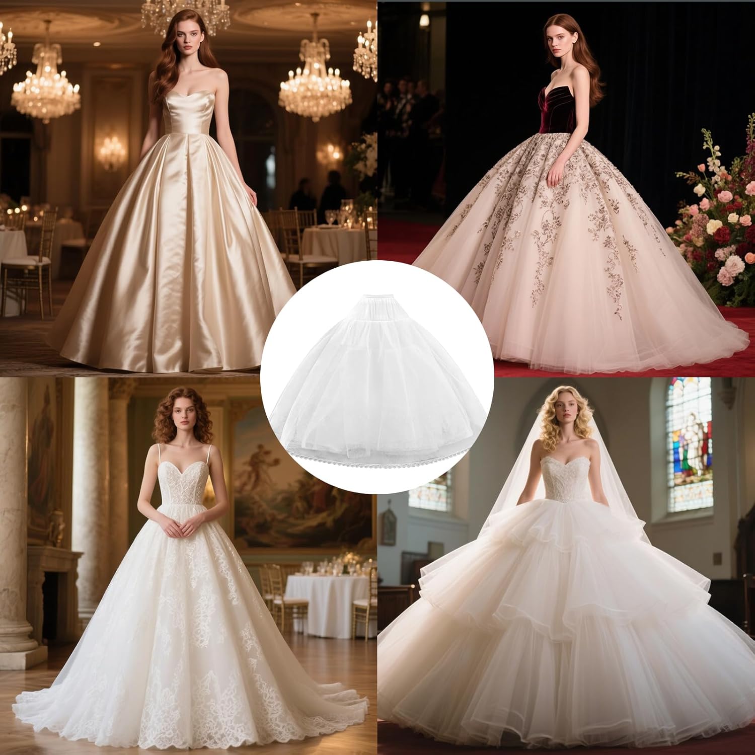 Women's 8 Layer Tulle Hoopless Petticoat Skirt with Lace Trim A-Line Long Crinoline Underskirt Slip for Bridal Ball Gown Wedding Dresses - Image 6