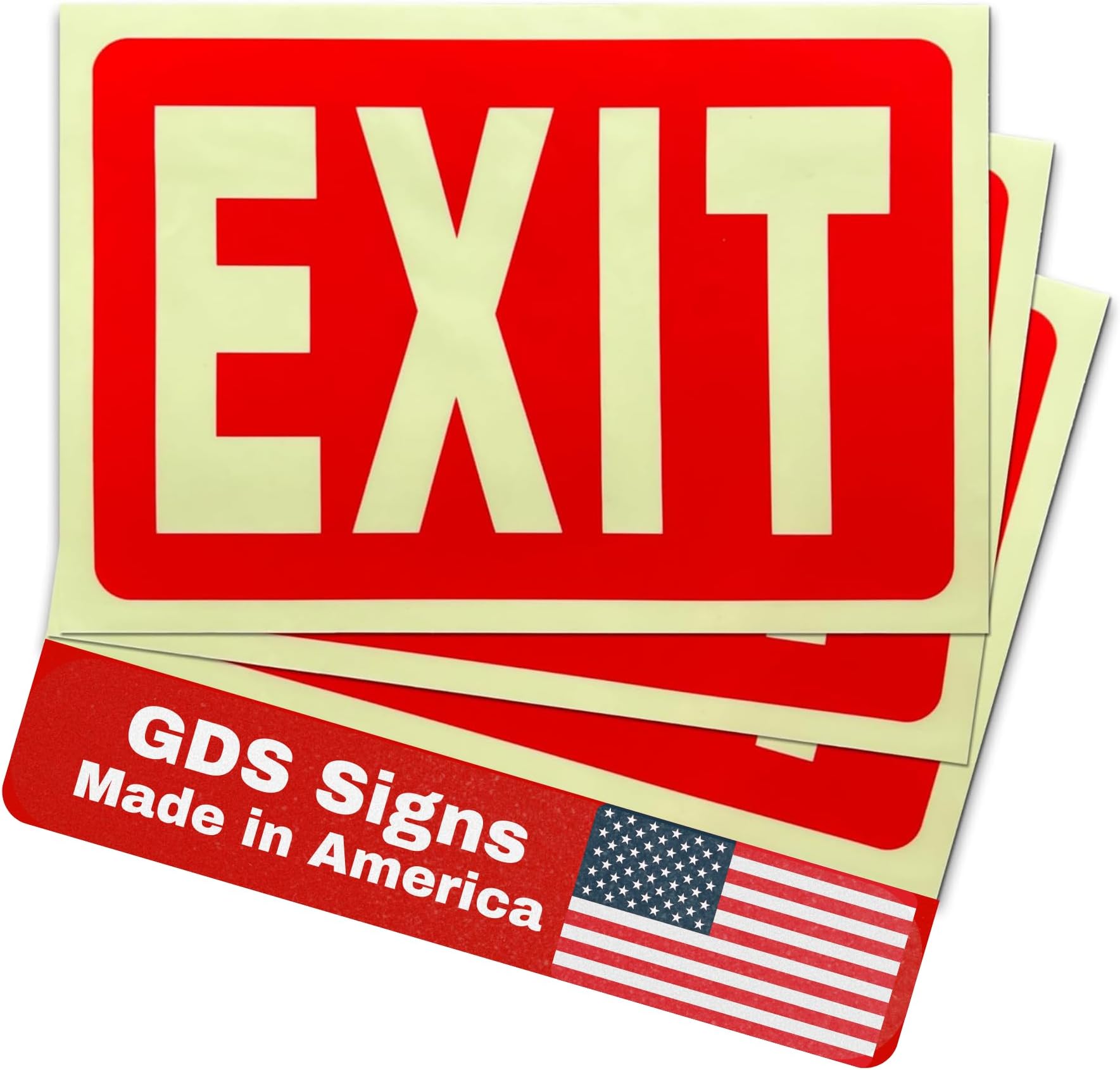 Glow in the Dark EXIT Signs - 3 Pack 7x10 Inch – Photoluminescent, Premium Vinyl, Protected with UV and Fade-Resistant Lamination, Indoor & Outdoor, for Business, Schools, Hospitals - Made in USA