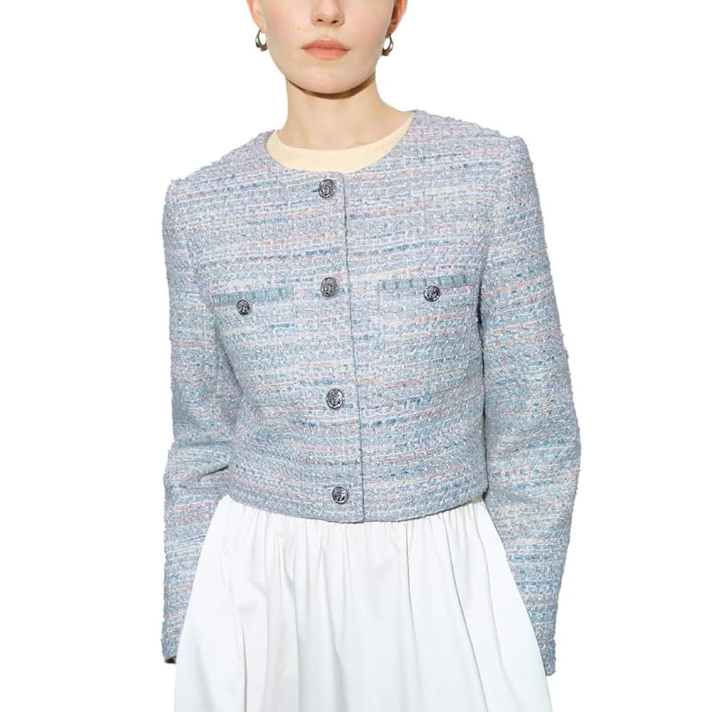 Amazon.com: URBAN REVIVO Women's Long Sleeve Cropped Tweed