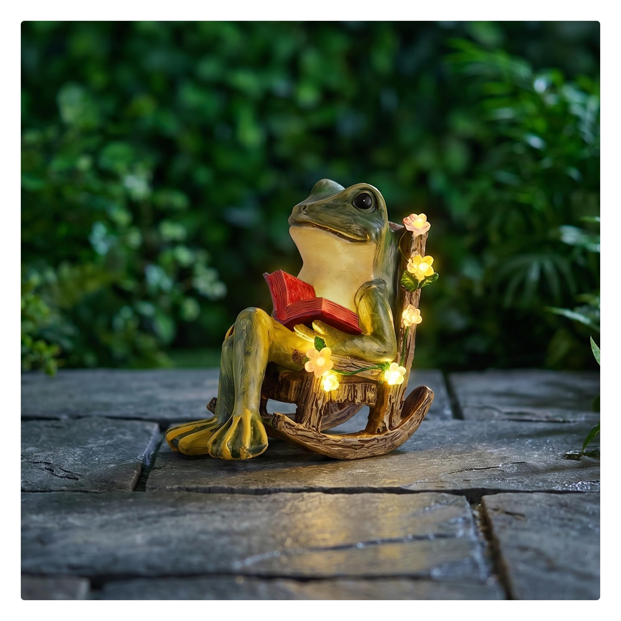 AFIODA Solar Powered Frog Garden Ornaments Outdoor, Waterproof Resin Frog Statues with Succulents and 7 LED Lights, Decorative Animal Figurine for Patio Yard Balcony Lawn