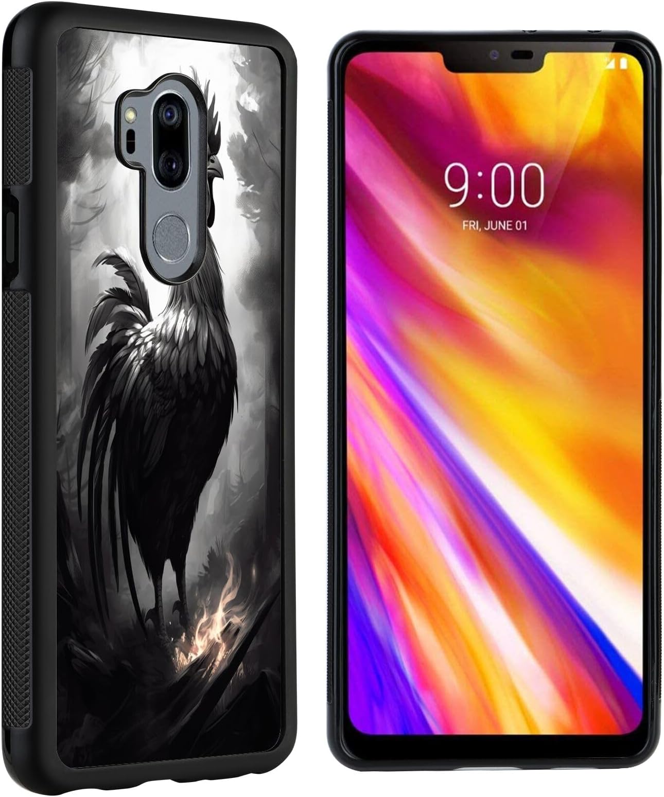 Phone Case Compatible with LG G7 Rooster-aa2 Black Frame Shockproof and Slim Rubber TPU Material with Uniqe Design